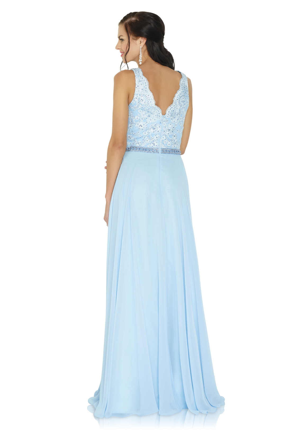 Brautjungfern Kleid Hochzeit Mode klassisch Trauzeugin Brides Maid sky blue hellblau soft pastell Rücken Ansicht